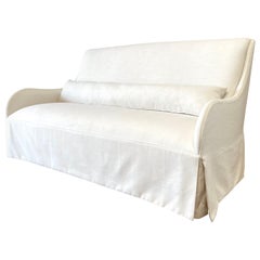 Custom Sofa Settee in an Off-White Linen Upholstered Fabric