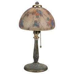 Lampe de boudoir ancienne Handel peinte à l'envers, circa 1920