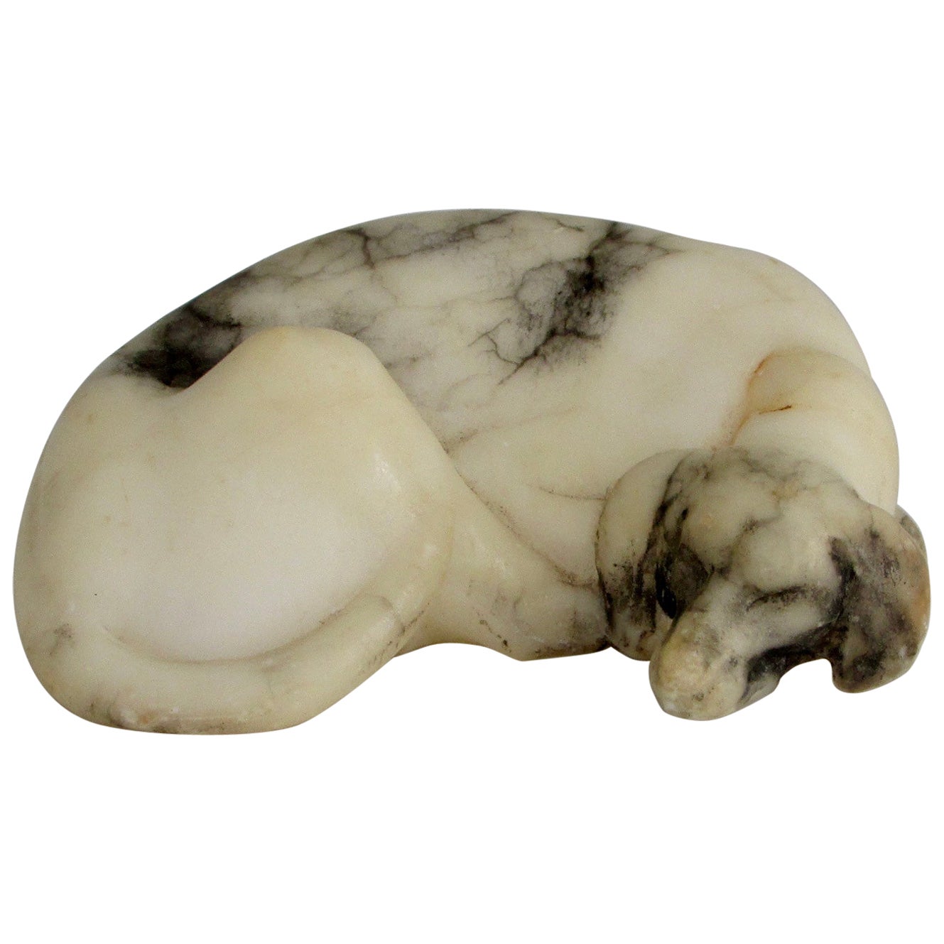 Antique Italian Marble Sleeping Dog Sculpture