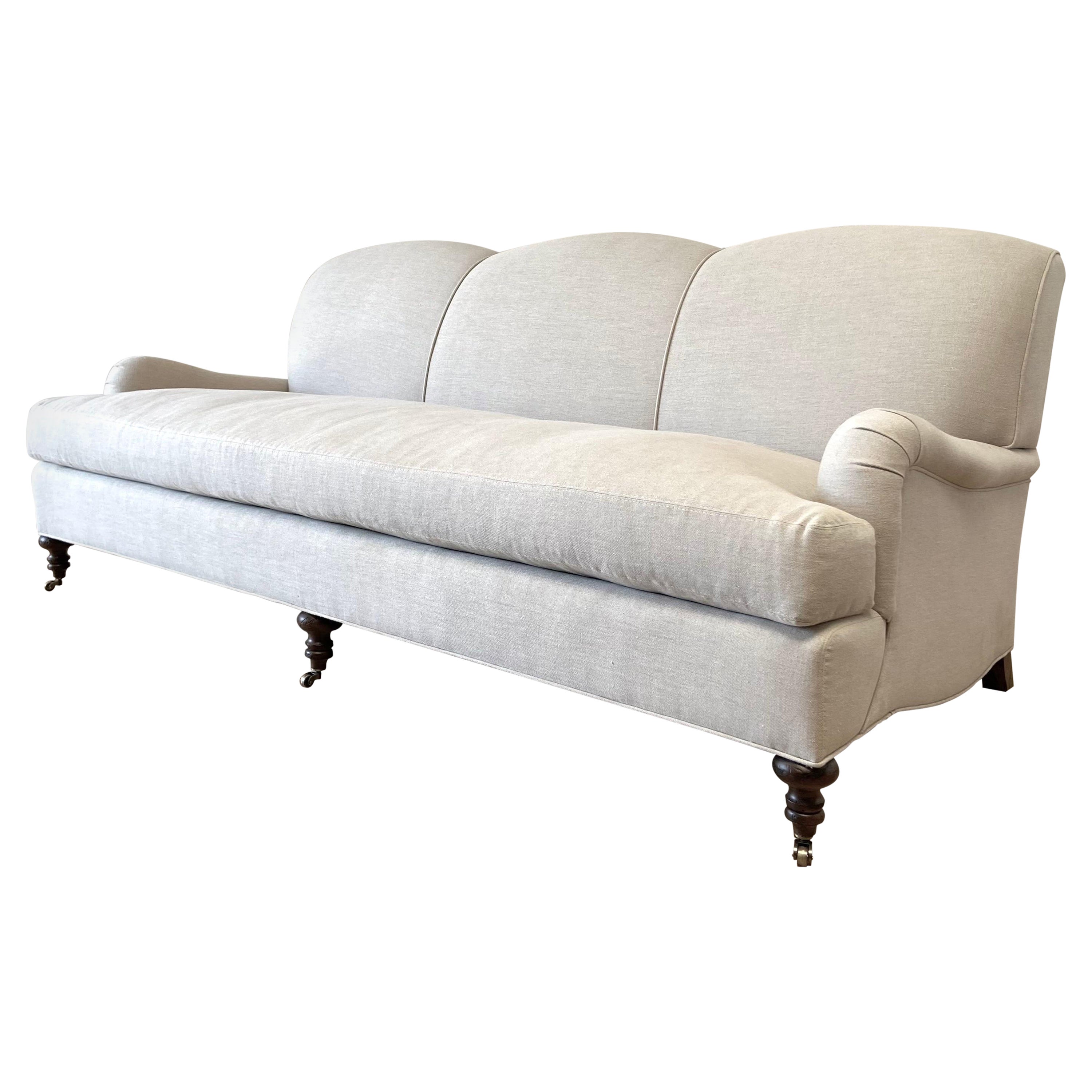 Belgian Linen English Arm Sofa with Down Cushions at 1stDibs