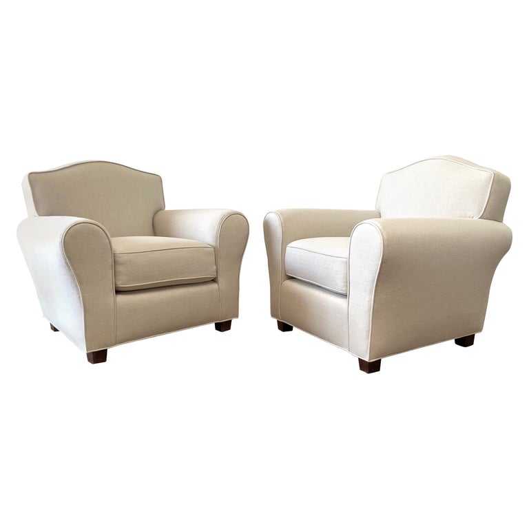 Vintage Club Chairs Reupholstered in a Stone Washed Heavy Linen For