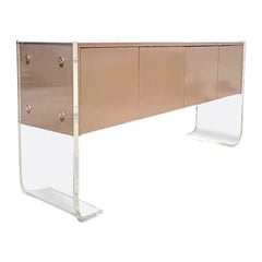 Vintage Contemporary Lacquered Wood and Lucite Credenza