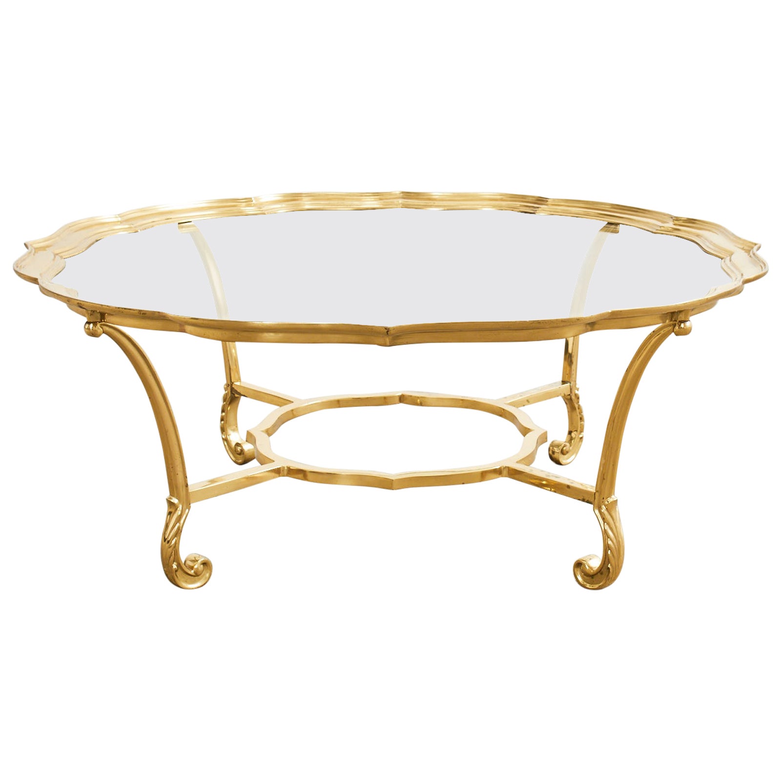 Hollywood Regency Brass Glass Cocktail Table by Labarge