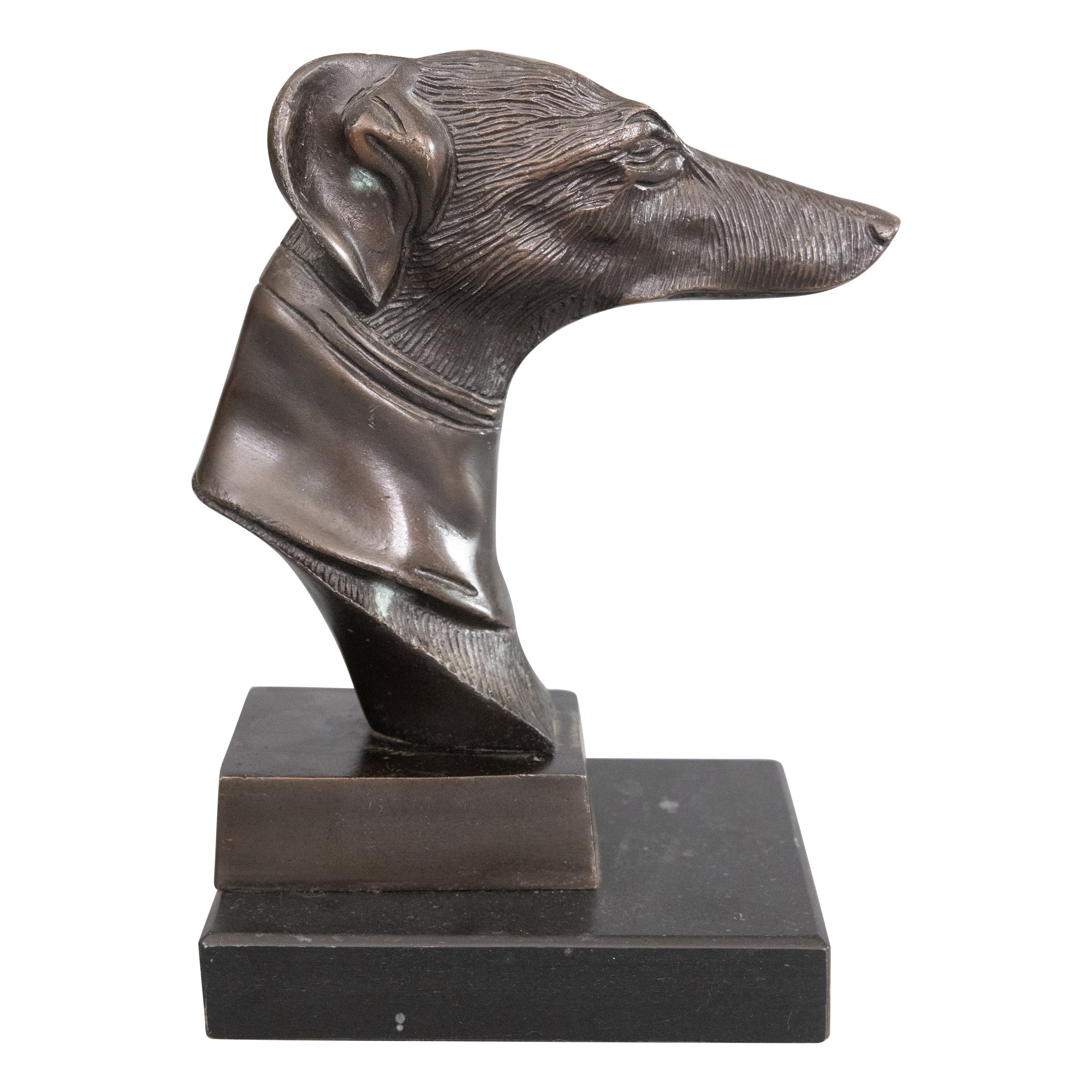 Mid-Century Bronze Greyhound Whippet Dog Bust Sculpture For Sale