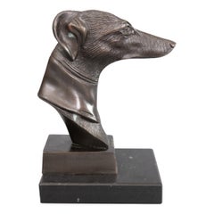 Vintage Mid-Century Bronze Greyhound Whippet Dog Bust Sculpture