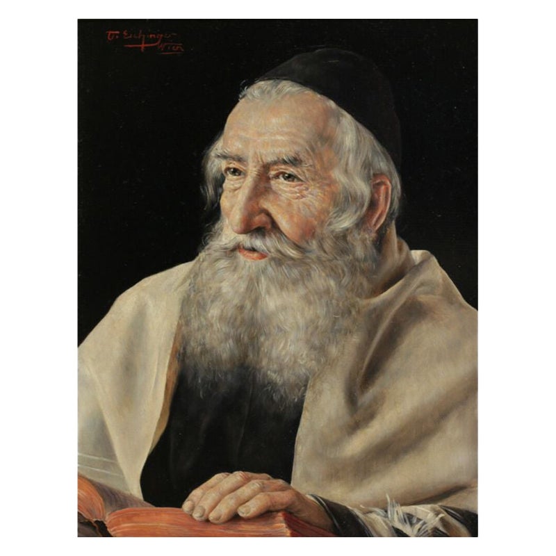 Oil on Panel Portrait Painting of a Rabbi by Otto Eichinger For Sale