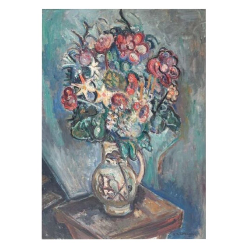 Nature morte sur toile, fleurs dans un vase par Pinchus Kremenge en vente