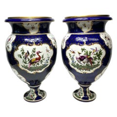 Antique Exceptional Pair Dr. Wall Period Royal Worcester Exotic Bird Vases, C. 1770