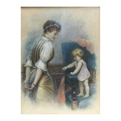 Vintage Watercolor Painting Mother & Baby by William Joseph Carroll