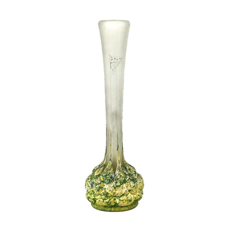 French Daum Nancy Art Glass Vase Rare Rainbow Mottled Colors Bulbous Base, c1910