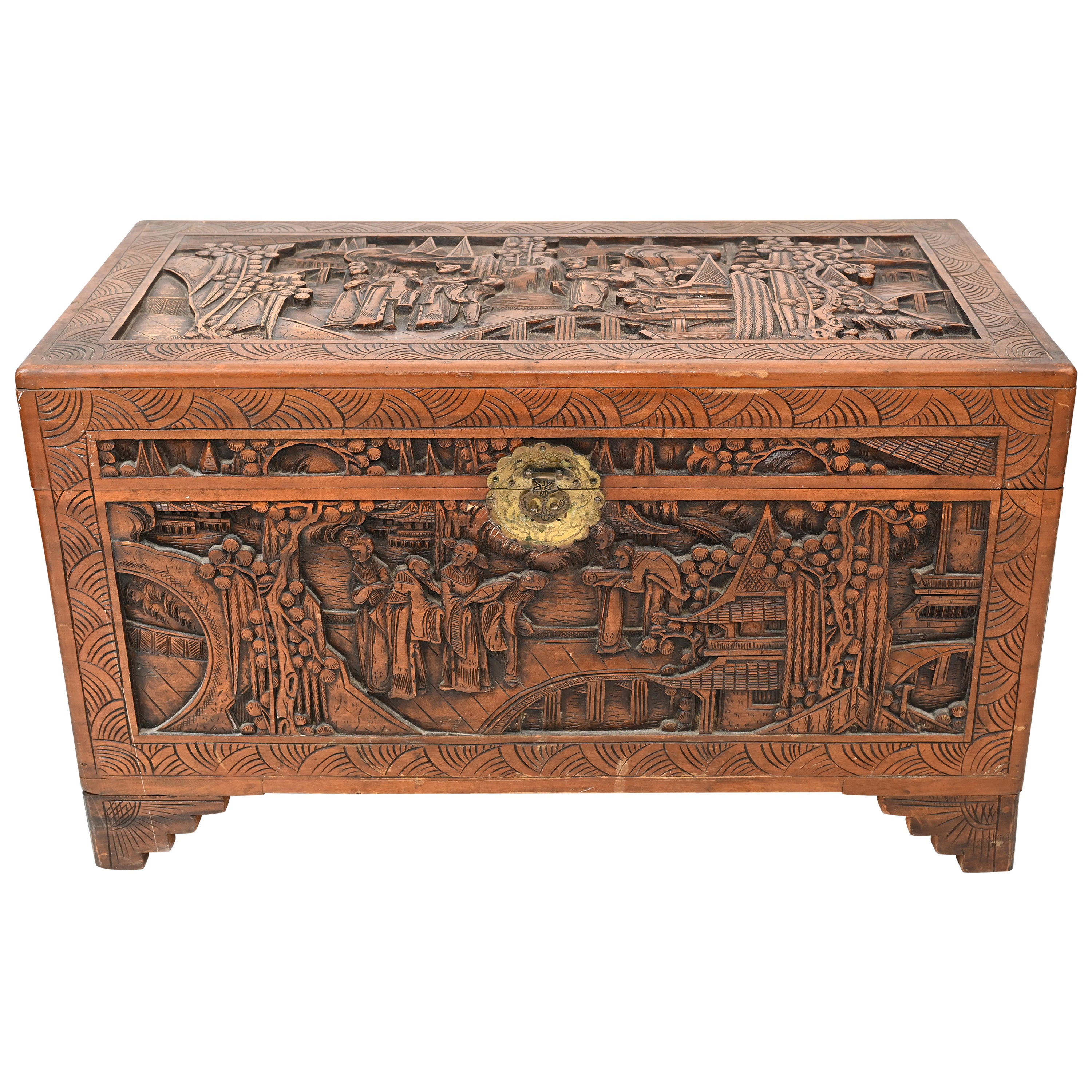 Chinese Camphor Antique Chest Luggage Box Table, 1920