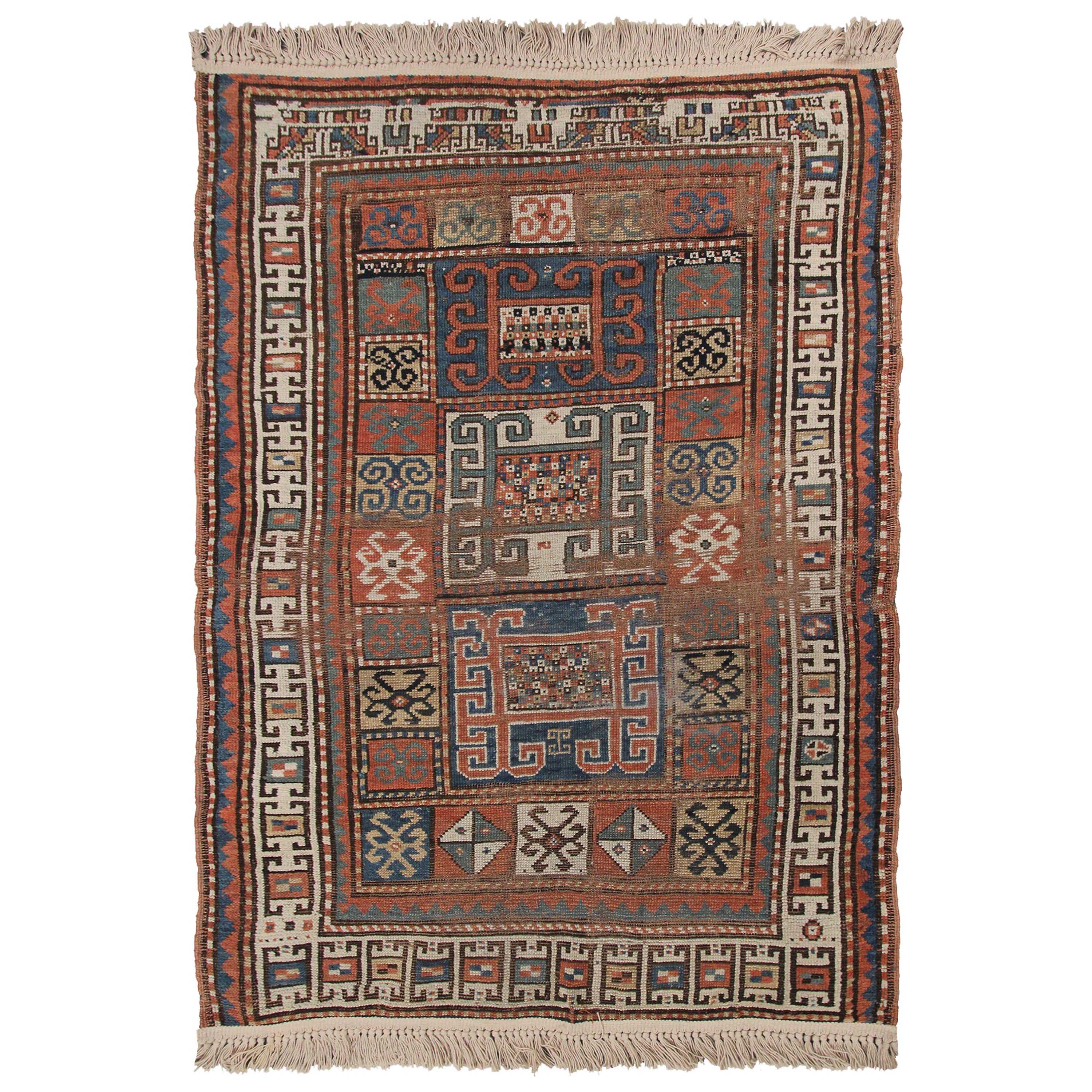 Tapis caucasien ancien antique géométrique du Kazak caucasien Tapis géométrique 1880