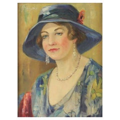 Vintage Oil Painting Portrait of Fashionable Woman by Manfred Hausman 