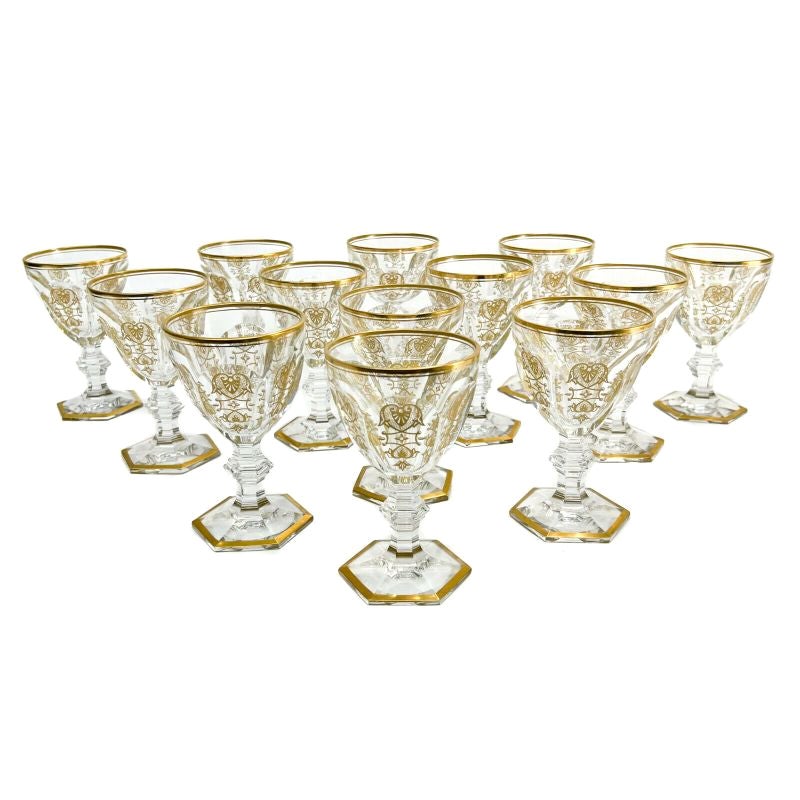 Set of 13 Baccarat France Crystal Glass Wine Goblets in Harcourt Empire, Signed