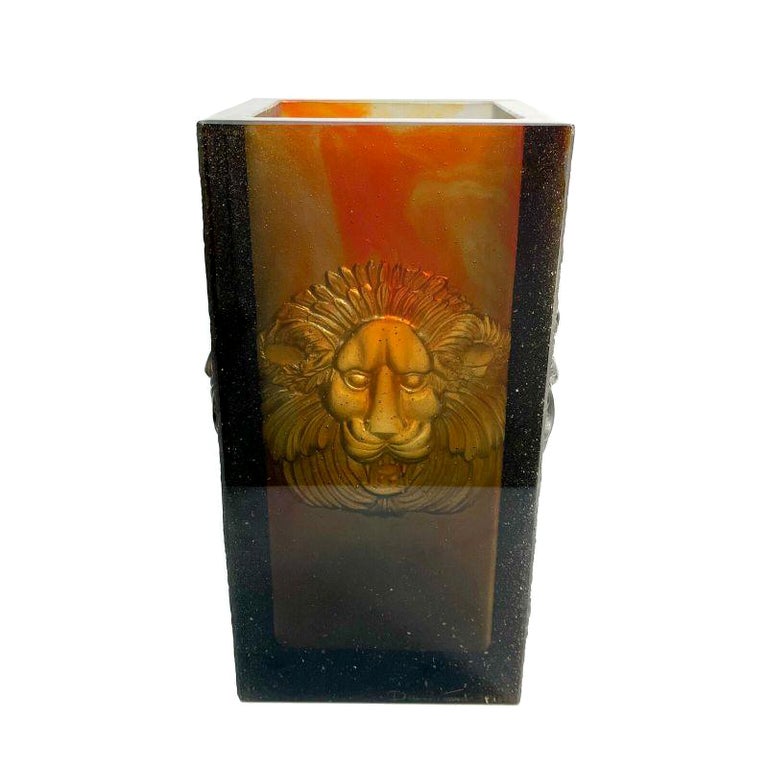 Daum France Pate-de-Verre Large Model Lion Head Vase, Limited Edition 425  For Sale at 1stDibs