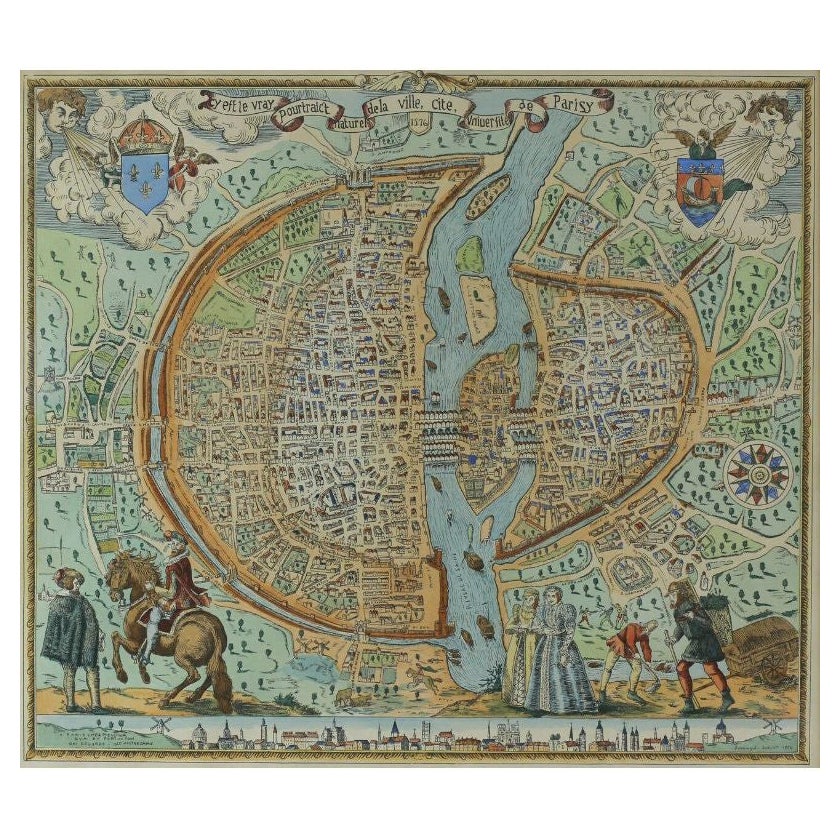 French Map of Paris, Musuem Carnavalet Rossingol University Map, 1576 For Sale