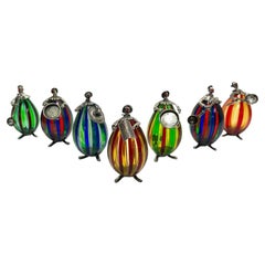 Set of 7 Italian Silver, Enamel & Murano Glass Clown Figurines by Ancini, Arezzo