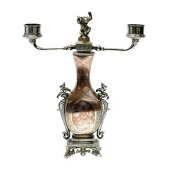 Christofle et Cie French Mixed Metal Copper Silver Inlay Gold Plate Candelabra