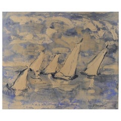 Aquarell-Gemälde Segelboote von Alice Righter Edmiston