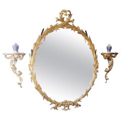 Antique Large Oval Wall Mirror and Rococo Wall Brackets