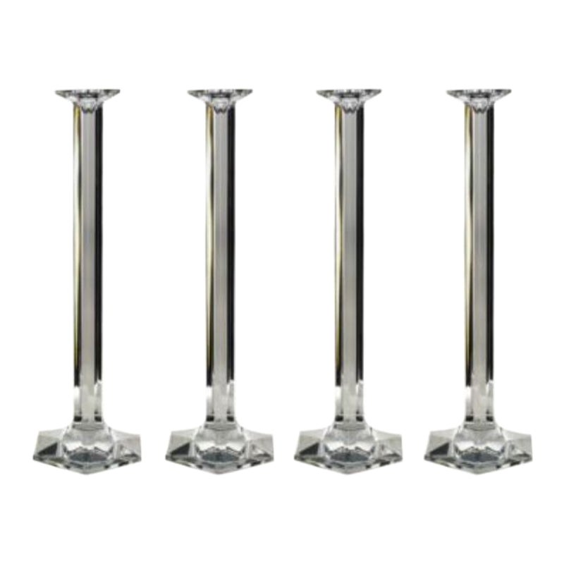 Four Tall French Crystal Hexagonal Cut Candlesticks by Baccarat For Sale