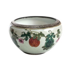 Antique Chinese Enamel Ceramic Bowl in Florals & Vines, 19th Century