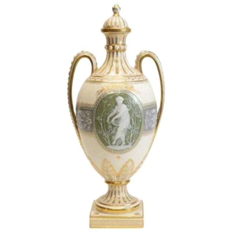 Minton Pate-sur-pate Decorated Porcelain Lidded Urn by L Birks, Dated 1892 For Sale