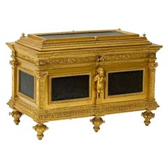 Continental Gilt Bronze and Engraved Steel Casket Box, 19th Century
