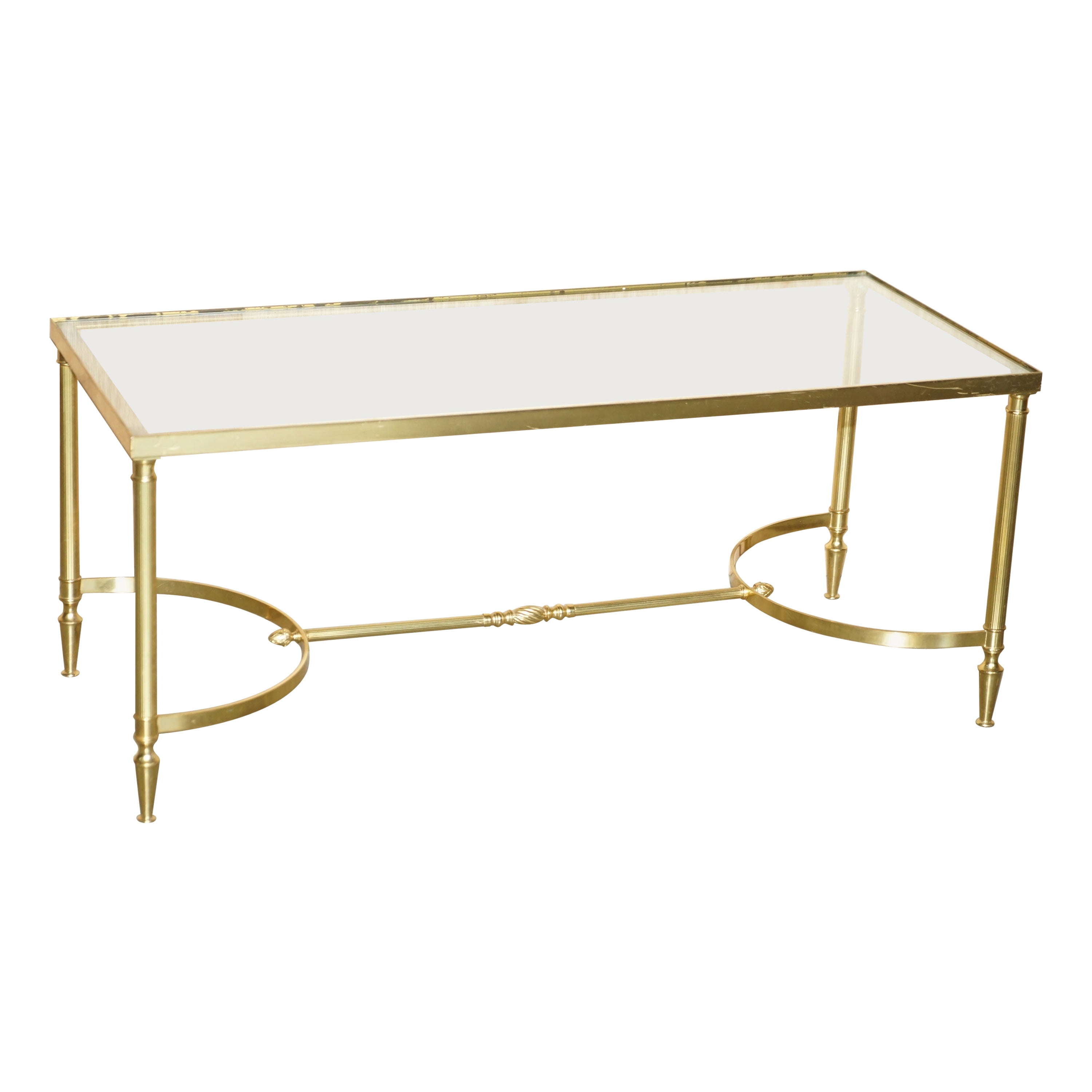 Mid-Century Modern Maison Jansen Paris circa 1950's Glass Brass Coffee Table For Sale