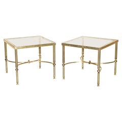 Pair of Mid-Century Maison Jansen Paris Circa 1950's Glass Brass Side End Tables