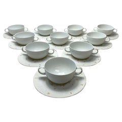 Set of 10 Rosenthal Magic Flute Papageno Gilt Porcelain Bouillon Cup and Saucers