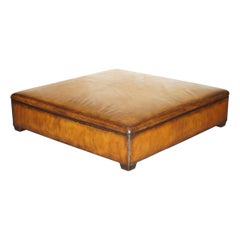 Monumental George Smith Brown Leather Footstool Bench Seat