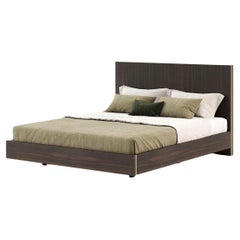 American King Size Bed in Wood Veneer and Metal Details