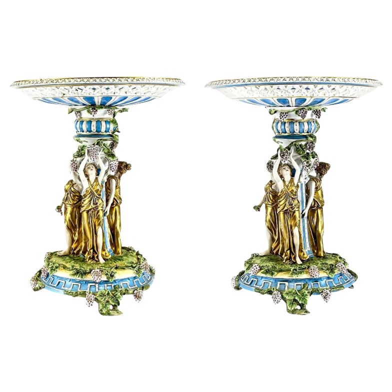 Pair of German Large Porcelain Figural Bacchantes Tazza or Stand, C1910 For Sale
