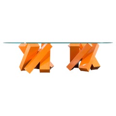 Modern Dining Table with Double Base Section in Futuristic Bright Orange