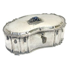 Italian 800 Silver Diamond & Sapphire Table Box with Key, 1st Half 20th Century