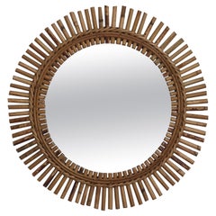 Italian Bamboo Rattan Circle Wall Mirror, 1960s
