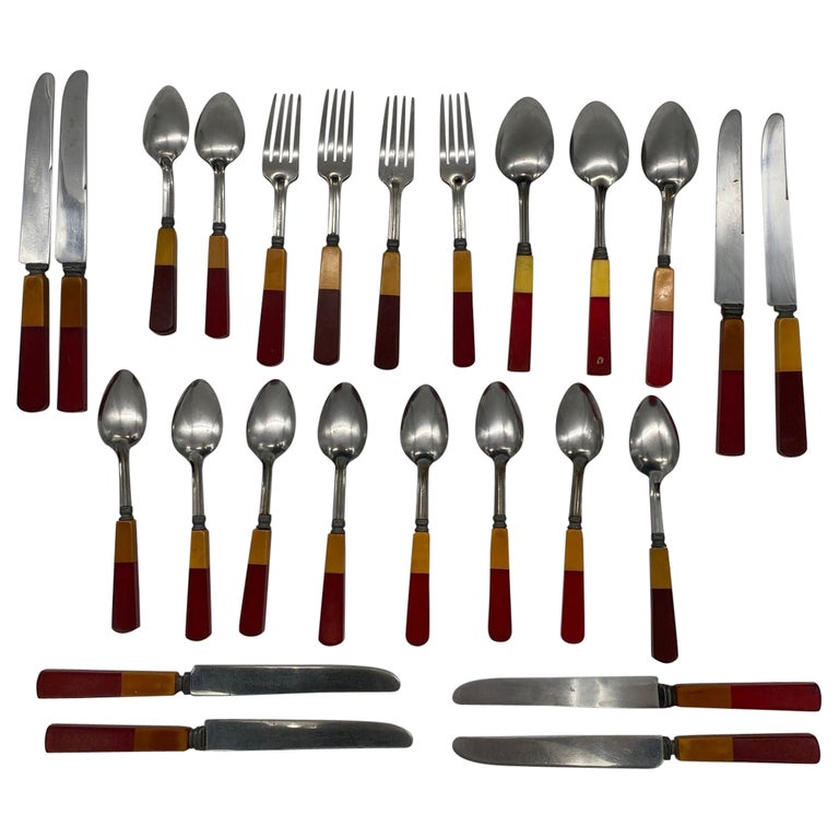 1930s Englishtown Bakelite Stainless Steel Flatware Set- 48 Pieces