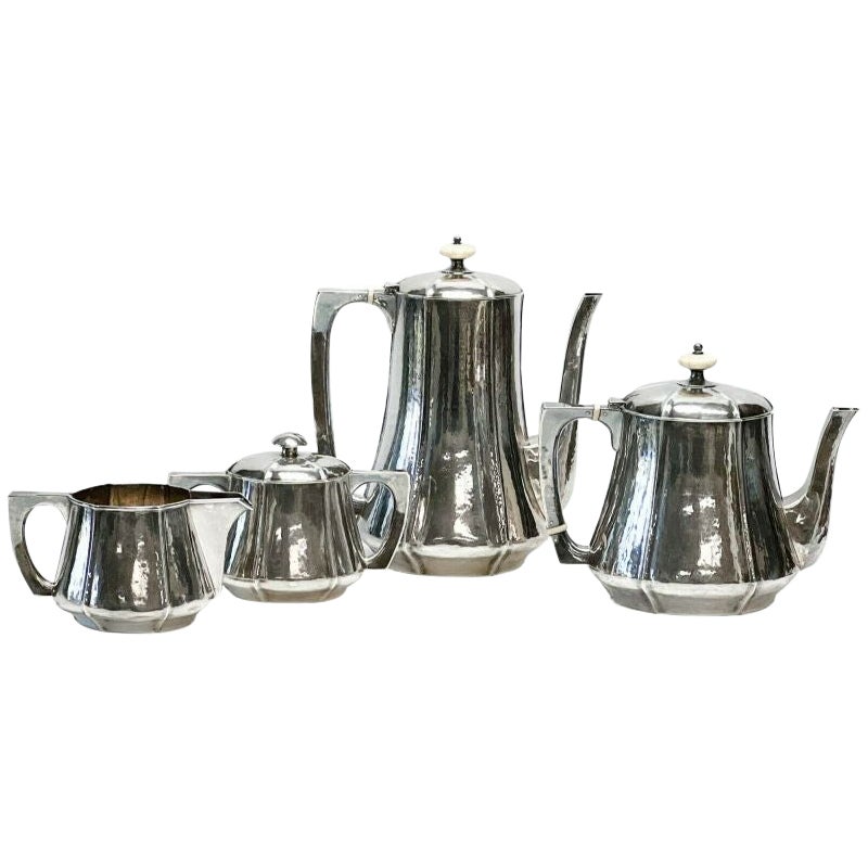 The Kalo Shops Arts & Crafts 4pc Silver Tea Coffee Serving Set Hand Hammered For Sale