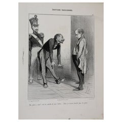 Antique Honore Daumier Lithograph Initialed HD My Homeland