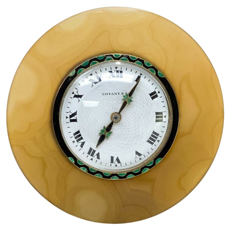 Art-Déco-Uhr von Tiffany &amp; Co. aus 18 Karat Gold, Achat, Emaille, Diamant und Sterlingsilber
