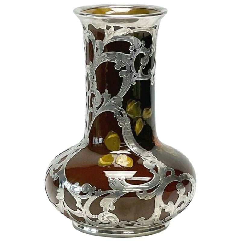 Rookwood Pottery & Gorham Sterling Silver Overlay Vase by Olga Geneva Reed, 1893
