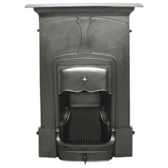 Tall Antique Edwardian Art Nouveau Cast Iron Combination Fireplace