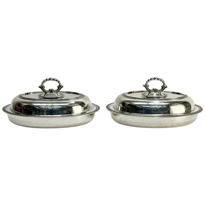 Pair Tiffany & Co. Sterling Silver Covered Vegetable Dishes #356, circa 1860 For Sale