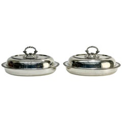 Antique Pair Tiffany & Co. Sterling Silver Covered Vegetable Dishes #356, circa 1860