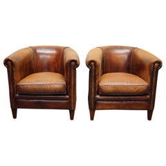 Fauteuil club néerlandais vintage en cuir de couleur cognac, lot de 2