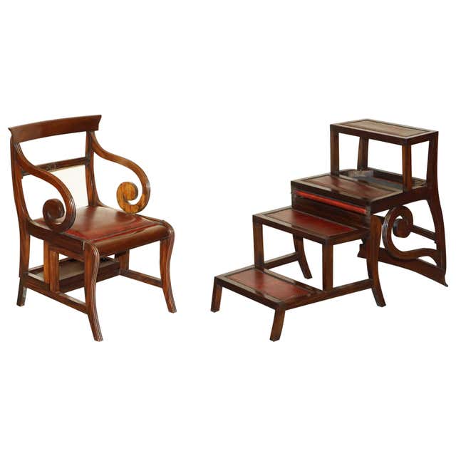 Metamorphic Leather Library Antique Regency Library Metamorphic Library Steps Table Oxblood Leather ...