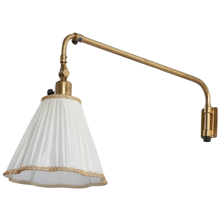 Swedish Designer, Wall Light, Brass, Fabric, Sweden, C. 1940s For Sale ...