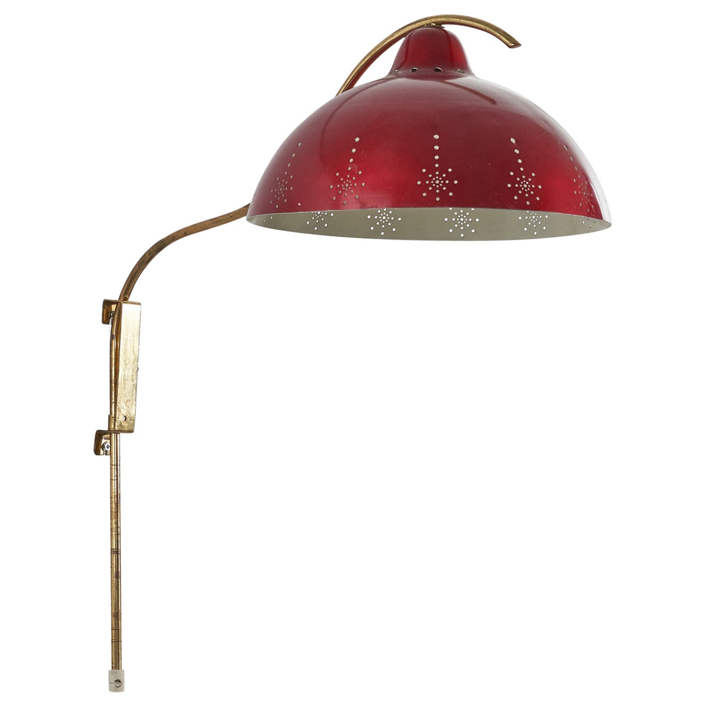 Valinte Oy, Wall Light, Brass, Red Metal, Finland, 1940's For Sale