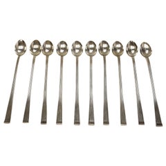 Set of 10 Mario Buccellati Italy Sterling Silver Iced Tea Spoons in Rigato, 1970
